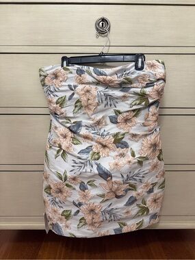 Floral Strapless Mini Dress in Peach & Blue